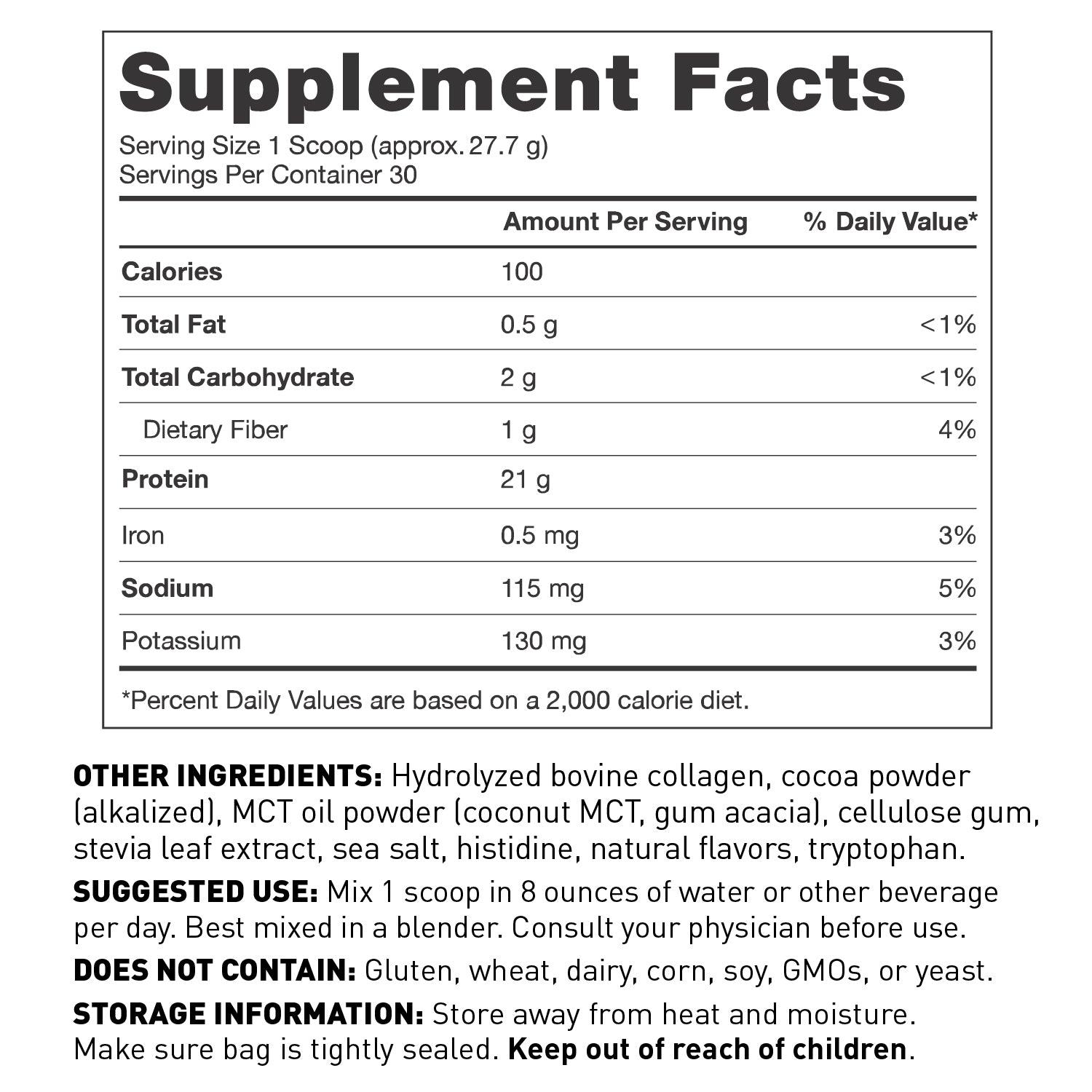 Paleo Protein Mocha Latte Supplement Facts Panel.