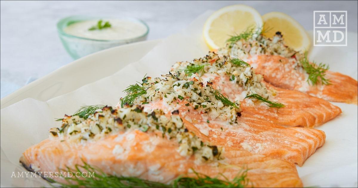 Salmon on a plate - Crab Stuffed Salmon - Amy Myers MD®