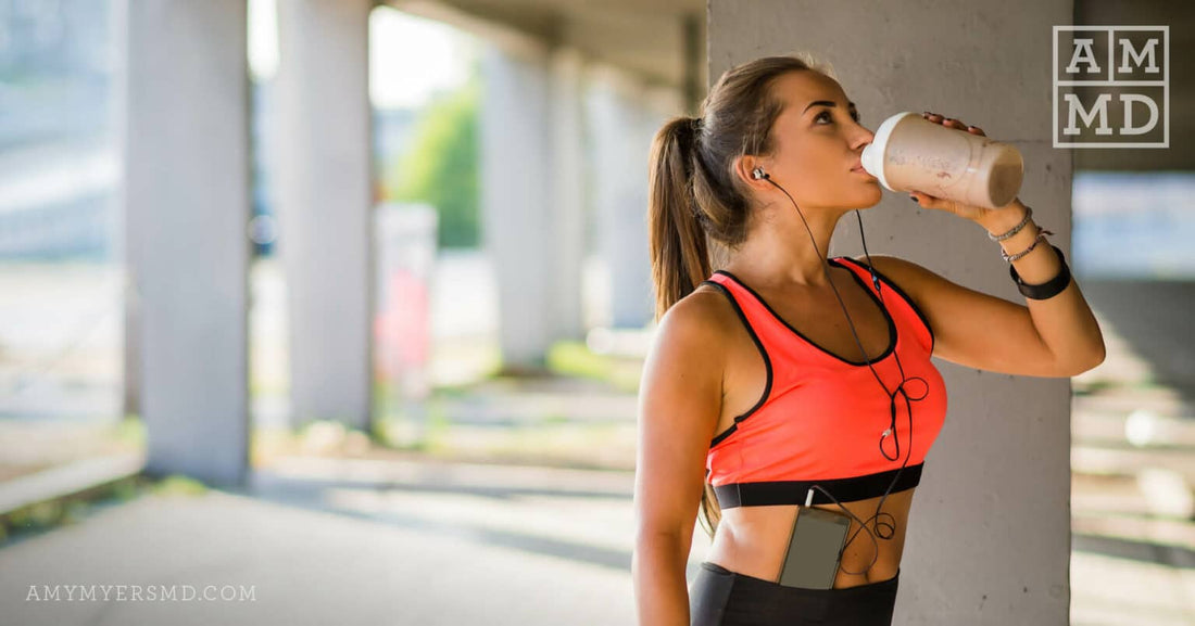 Woman in Workout Gear Drinking From a Shaker Bottle - Why Do Athletes Take Collagen? - Amy Myers MD®