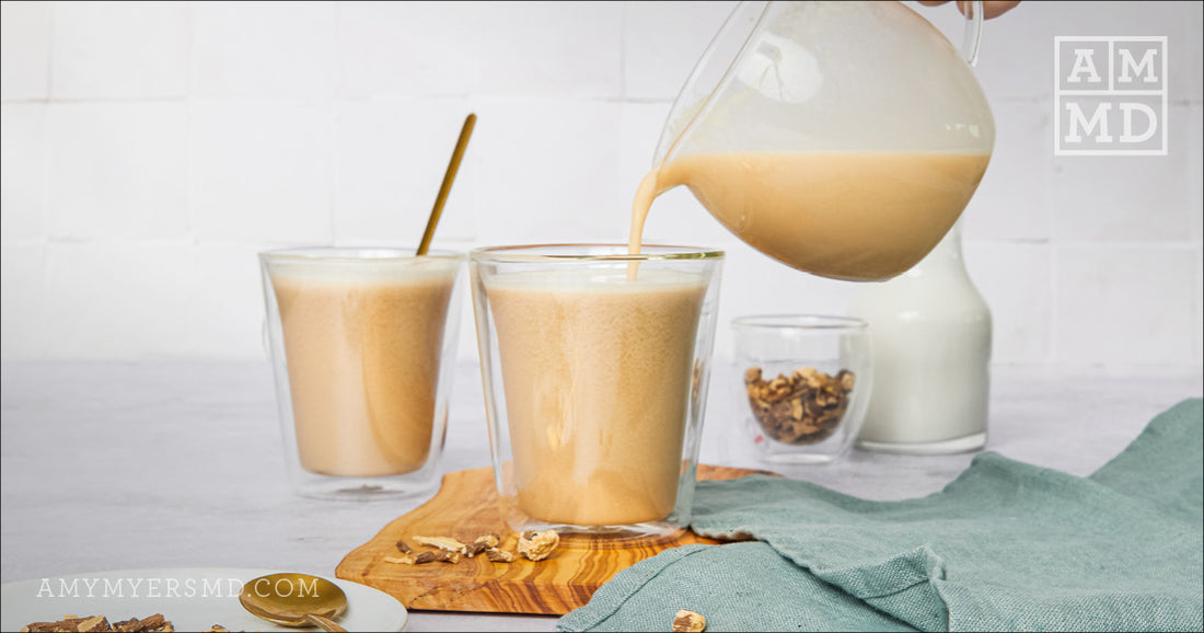 Pouring Dandelion Root Tea Latte - Amy Myers MD®