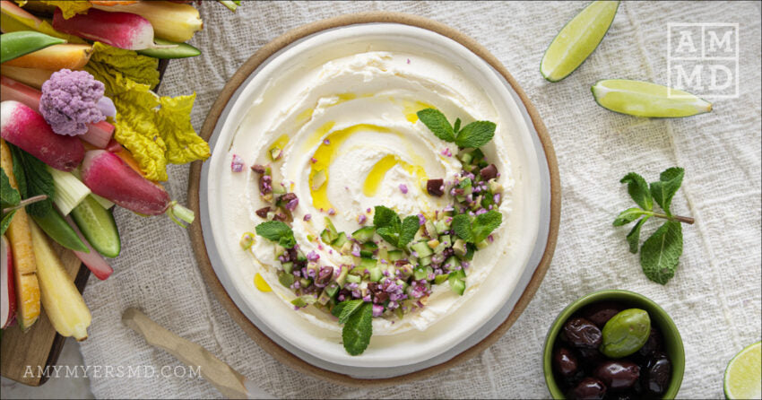 Dip with garnish in a bowl - Vegan Labneh - Amy Myers MD®