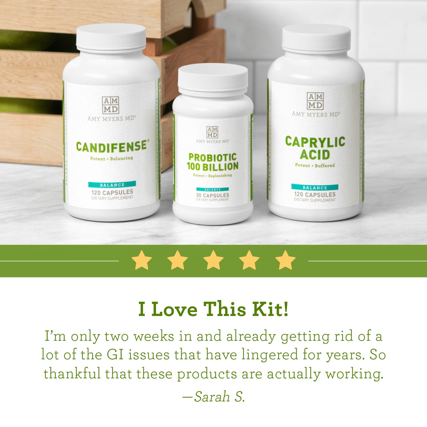 Candida Breakthrough Kit Review - "I love this kit, I'm only two weeks in and already getting rid of a lot of the GI issues that have lingered for years.  So thankful that these products are actually working." - Sarah S. 