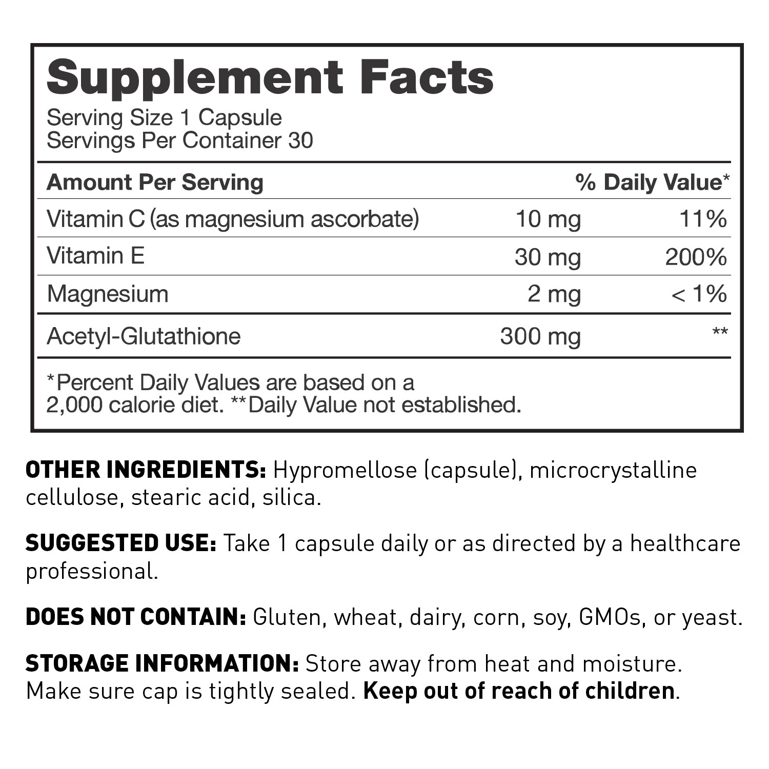 Glutathione Supplemental Facts