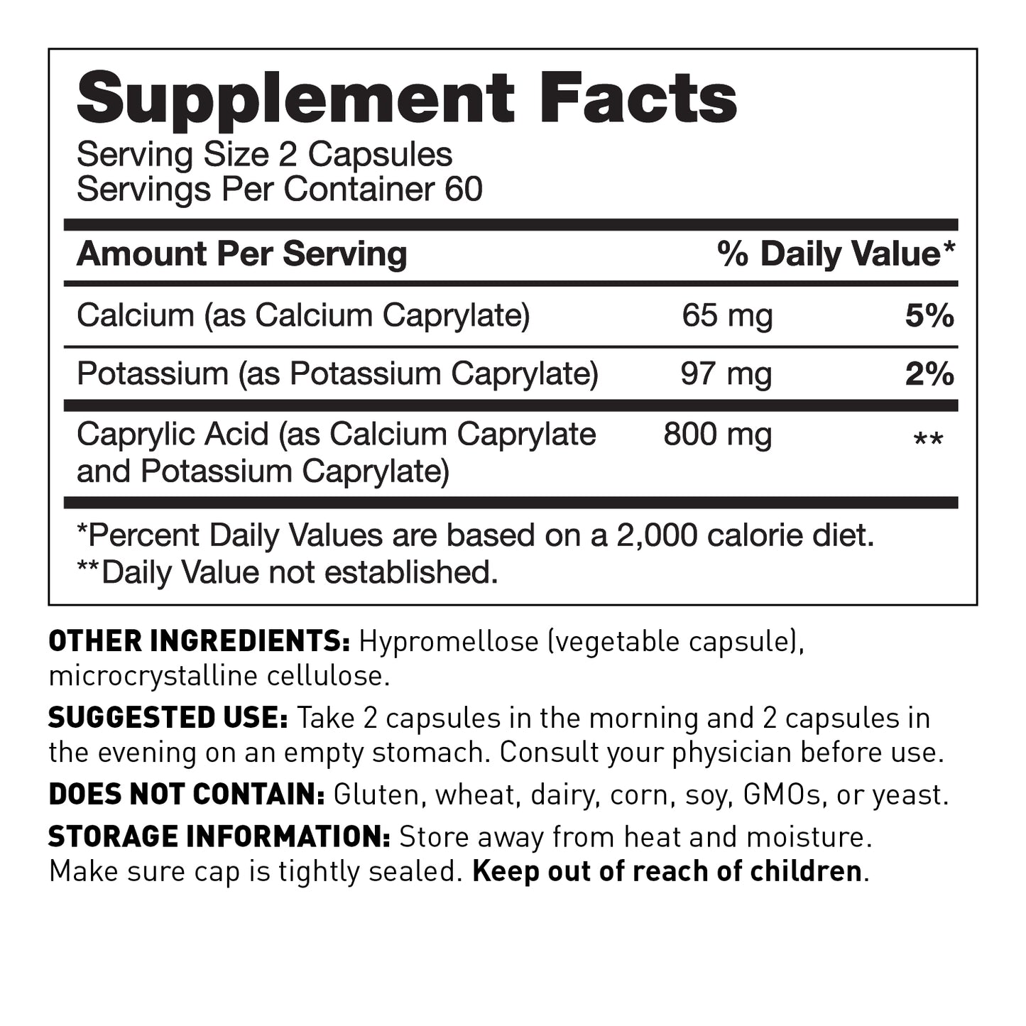 Caprylic Acid supplement facts panel