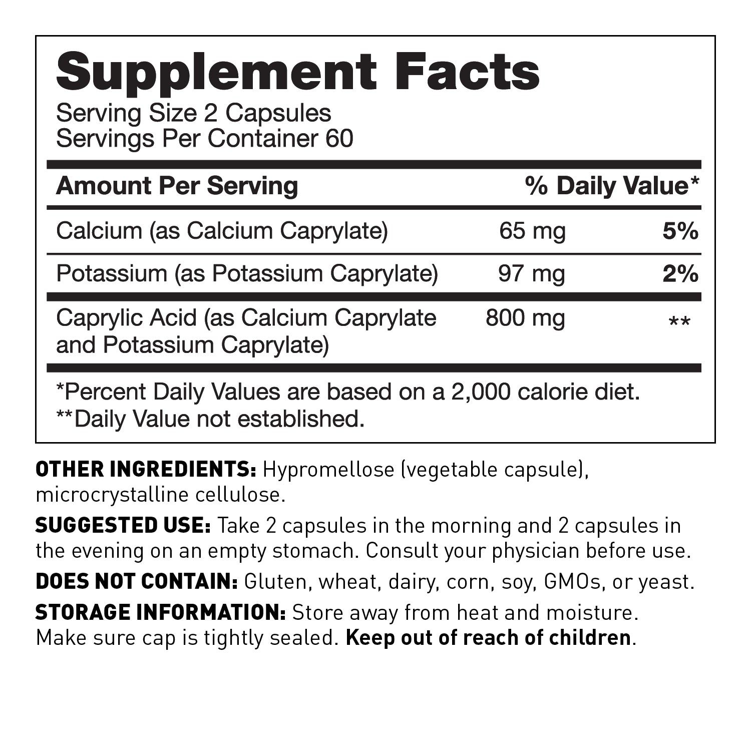 Caprylic Acid supplement facts panel