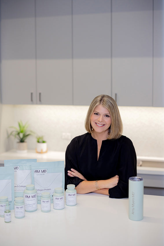 Dr. Amy Myers in the Kitchen at the South Austin Headquarters of AMMD with new supplement packaging. 