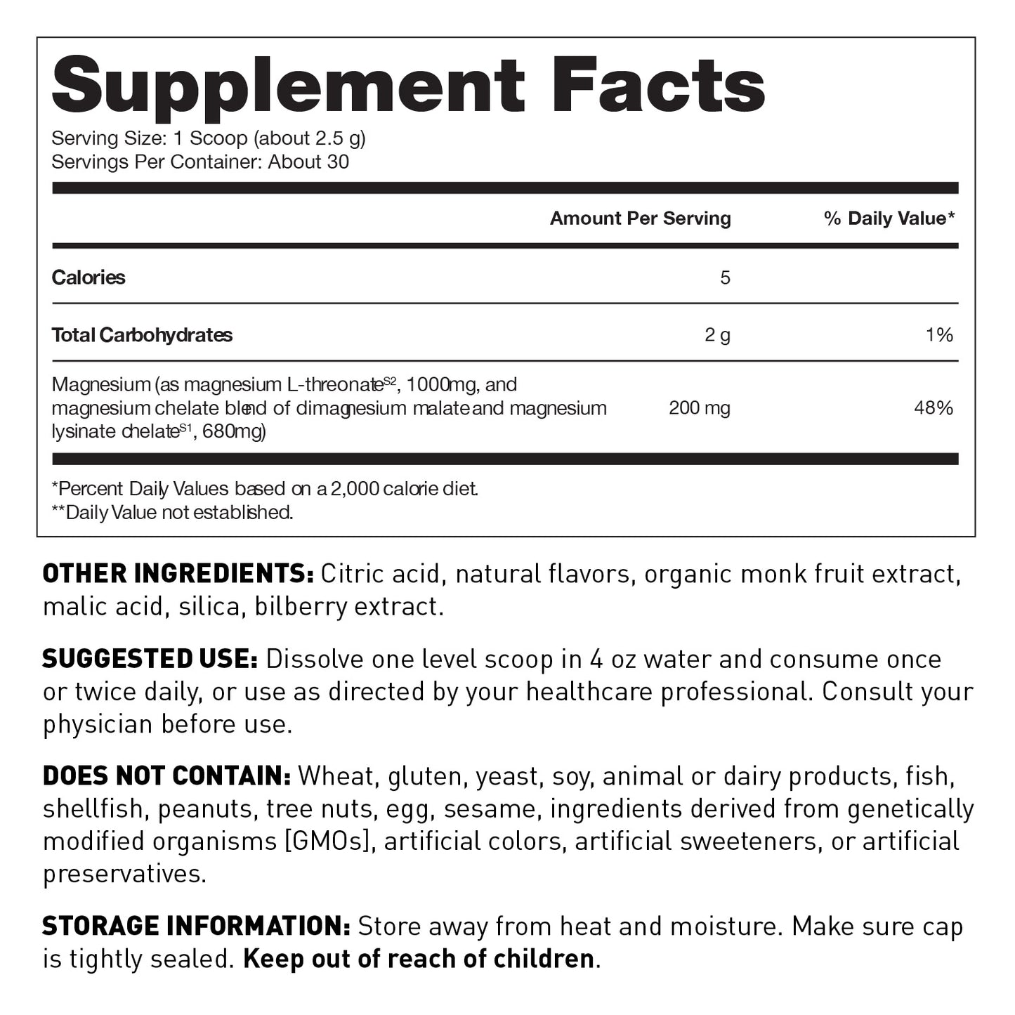 Nuerocalm Mag Supplements Facts Panel