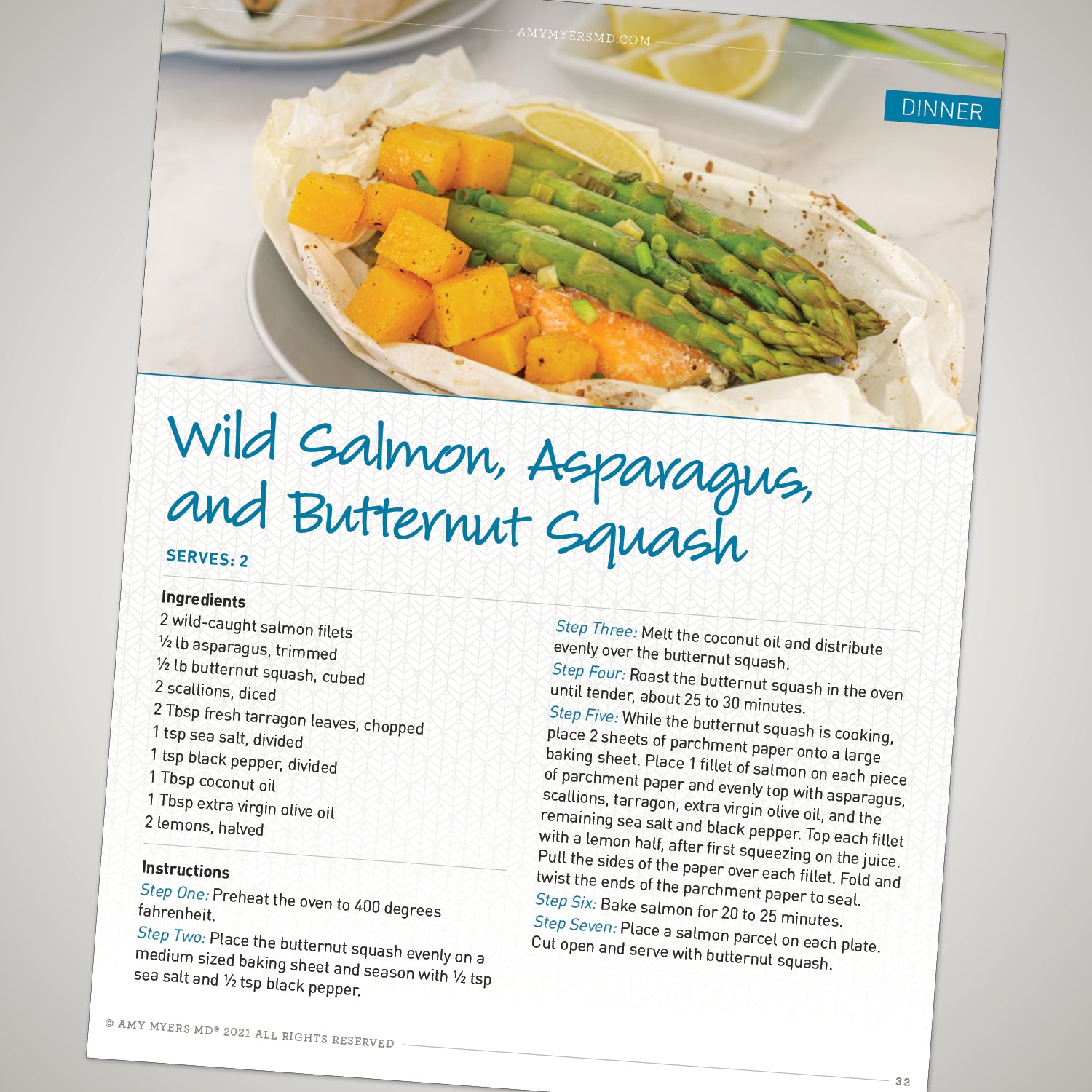 Autoimmune Recipes eBook Wild Salmon Asparagus and Butternut Squash Recipe Card