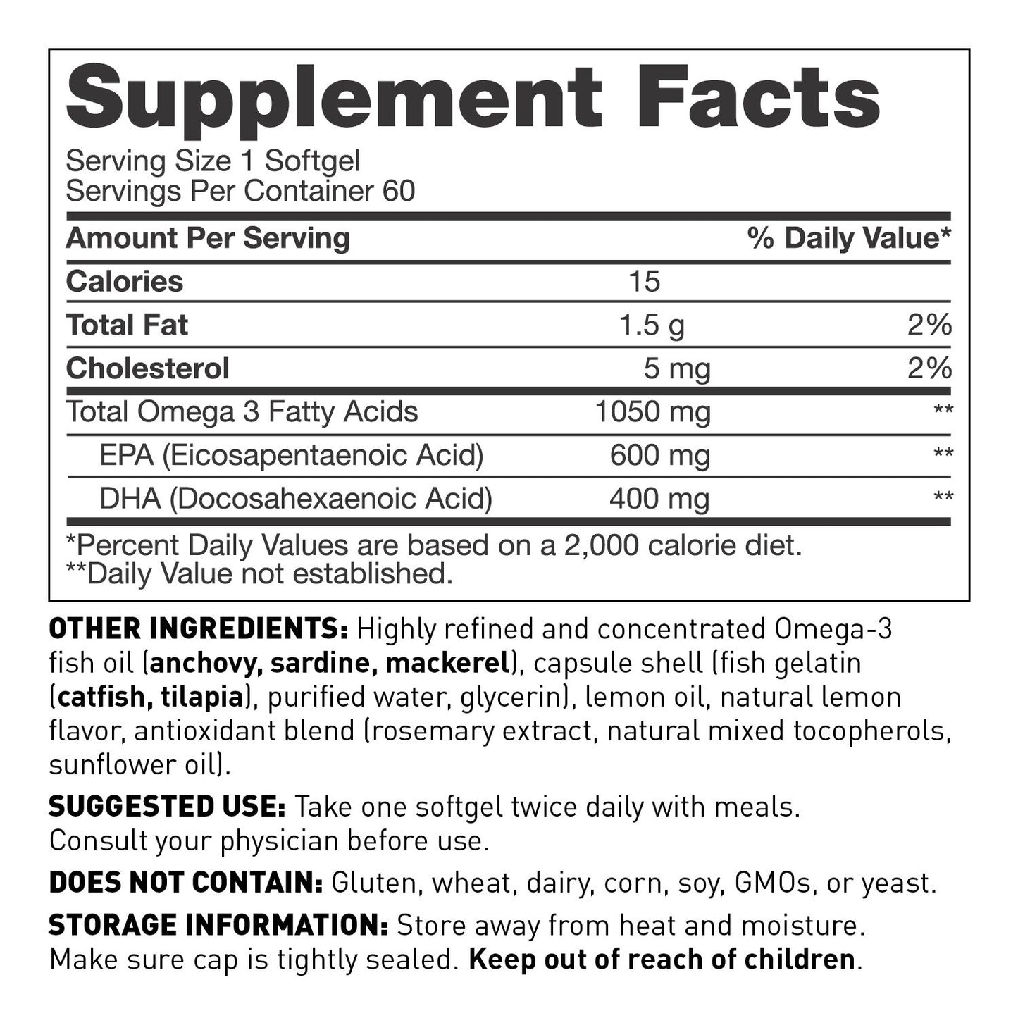 Omega 3 fish oil softgels - supplement facts - Amy Myers MD®