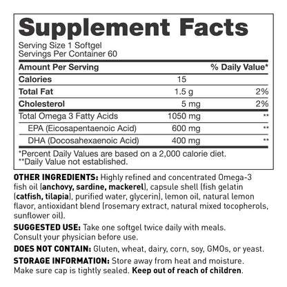 Omega 3 fish oil softgels - supplement facts - Amy Myers MD®