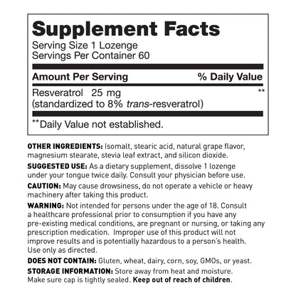 Resveratrol organic supplement, 60 sublingual tablets - supplement facts - Amy Myers MD®